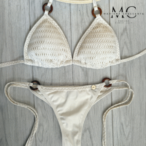 Traje de baño modelo CURAZAO Blanco Invierno con Aros de Madera